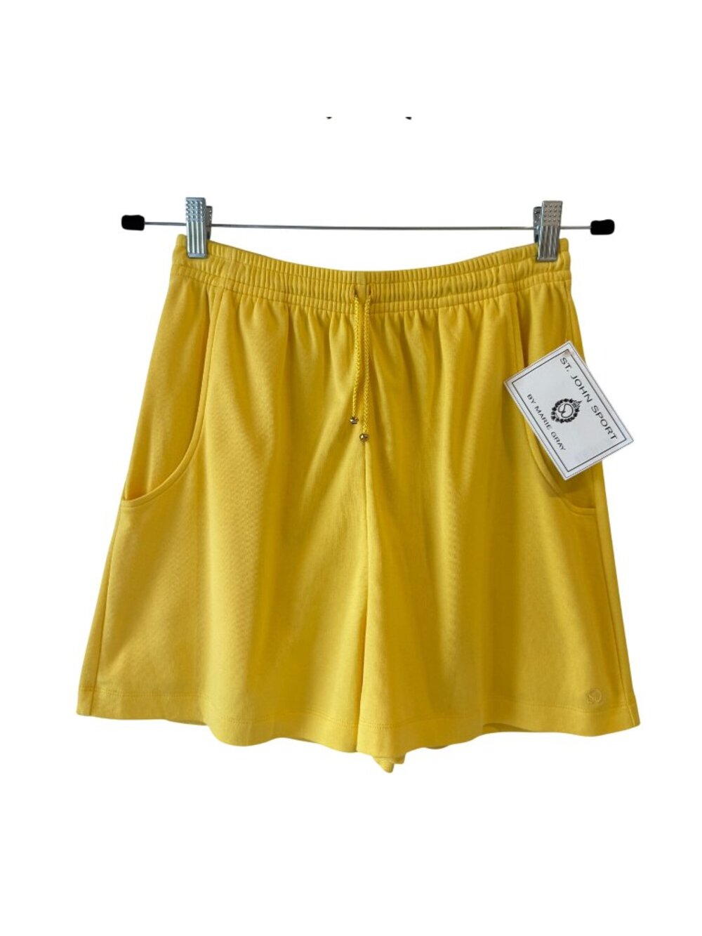 St. John Sport Yellow Cotton Drawstring Longline Shorts Size M Elastic Waist